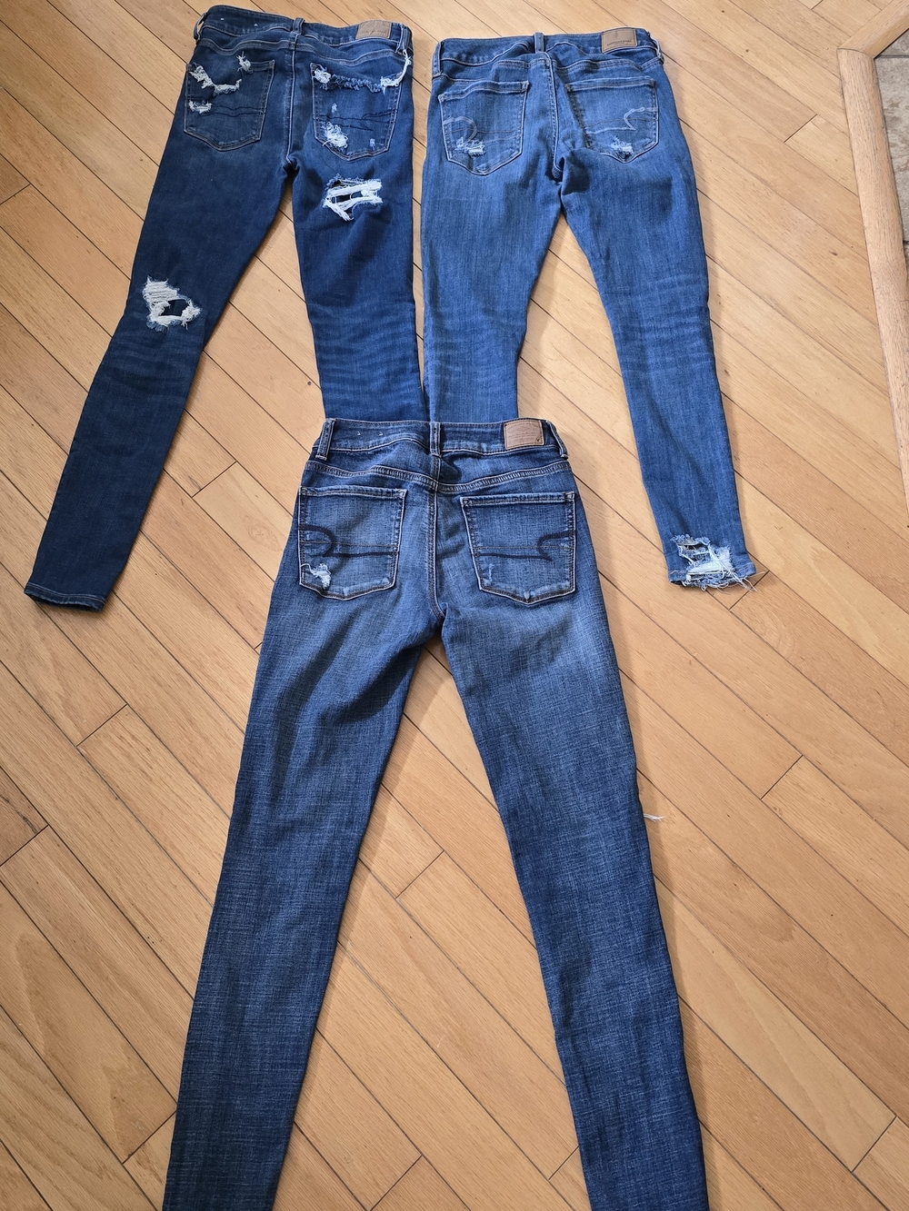 American Eagle Outfitters Distressed Skinny Jeans - Dark Blue & Medium Blue